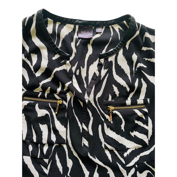 RAFAELLA Women’s Top Animal Print Roll Tab Asymmetric Blouse Gold Zip Size Small - Picture 4 of 11
